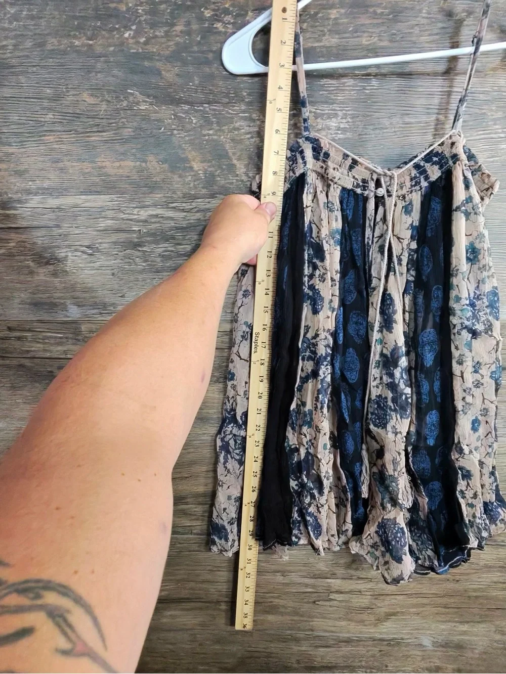 Free People Beige and Black Floral Tank with Tassel Tie